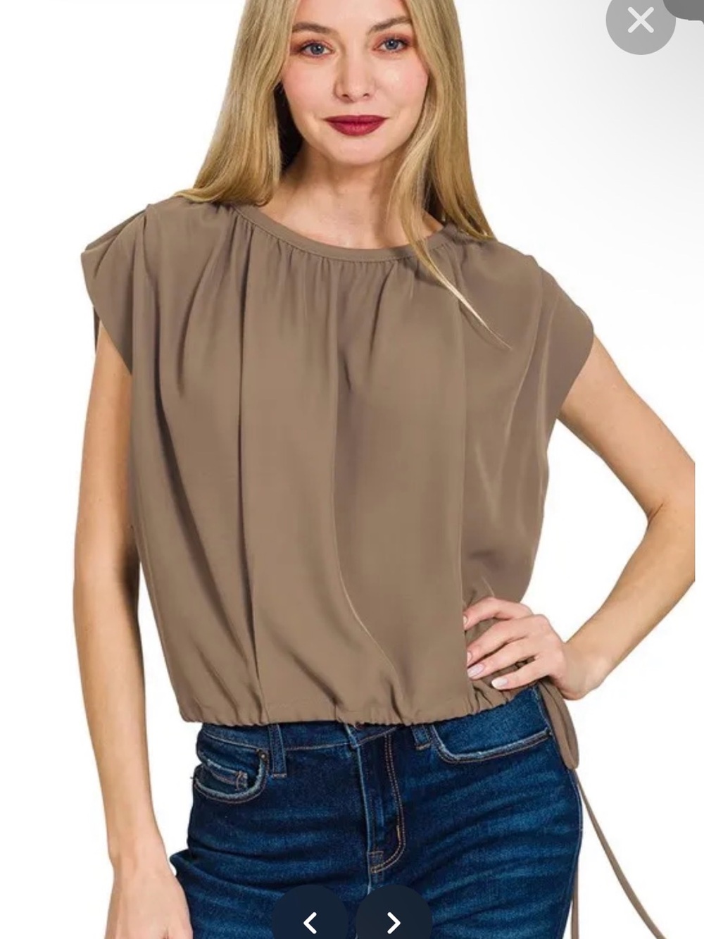 Zenana Outfitters Taupe Cap Sleeve Blouson Top